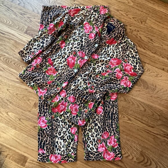 Nick & Nora Other - Nick & Nora 2pc Leopard Cheetah Animal & Rose Print Cotton Pajama Pant Set SMALL